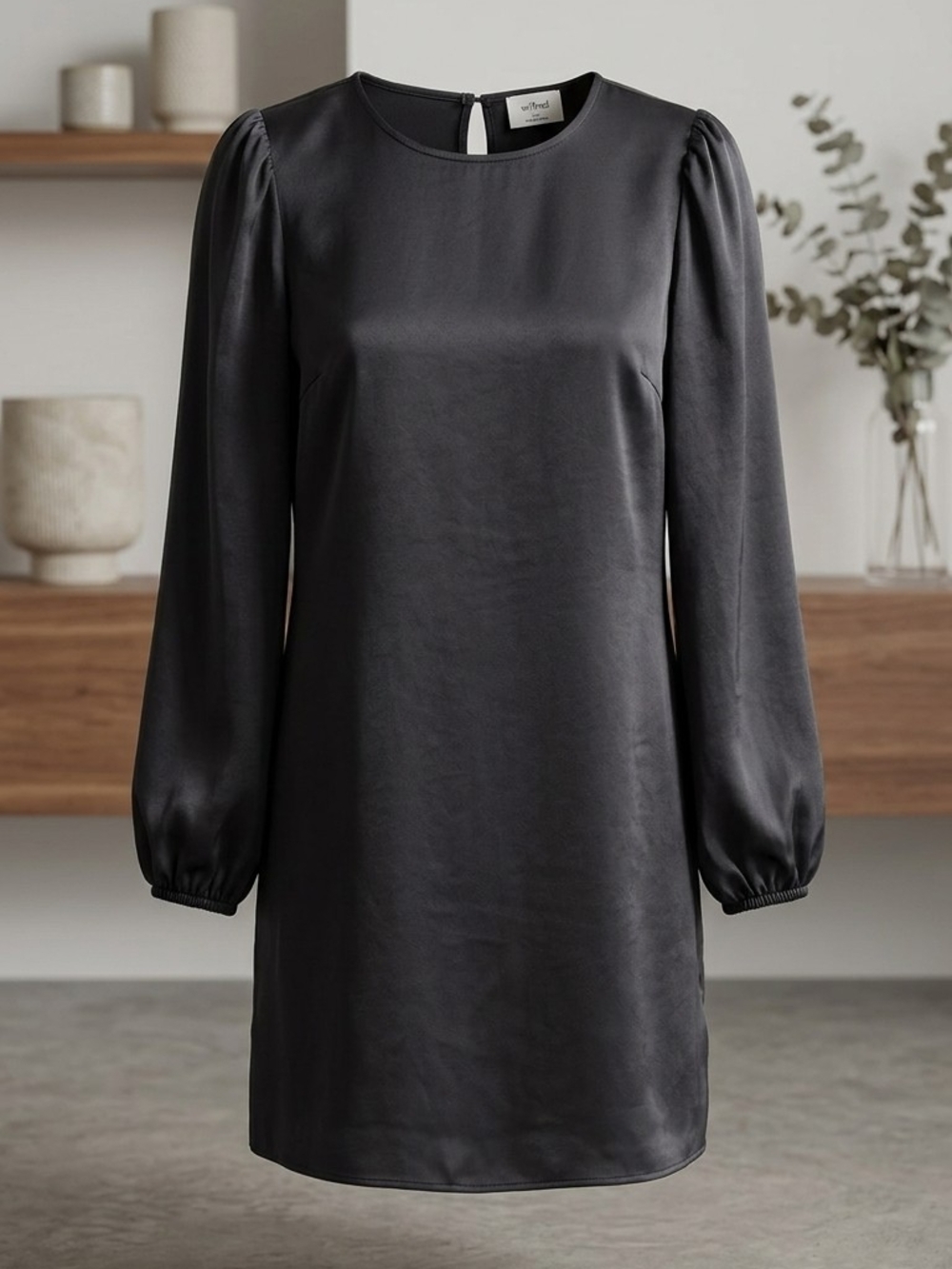 Wilfred by Aritzia Black Satin Long Sleeve Shift Dress XS